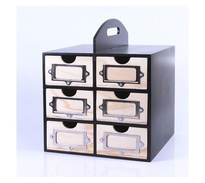 Utility Box 6 Drawer With Handle Labels Black Frame Natural