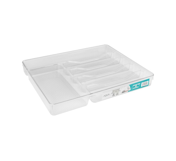 Aqua 40x32x4.5cm Acrylic Cutlery Tray 6 Division Makro