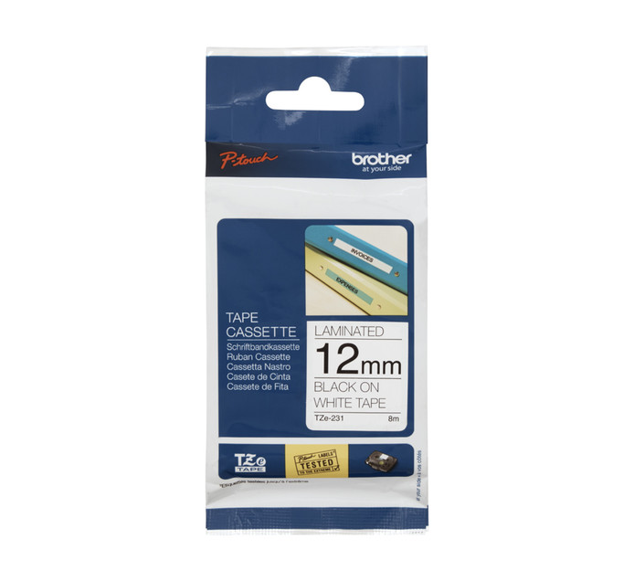 Brother 12 mm x 8 m TZe-231 Black on White Laminated Tape | Makro