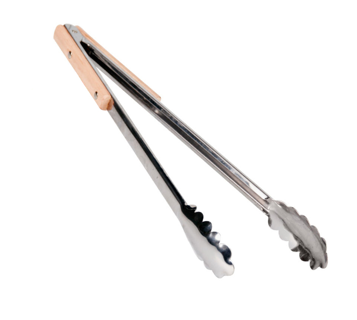 BBQ Tongs Stainless Steel 40cm Wooden Handle (Set of 2) | Makro