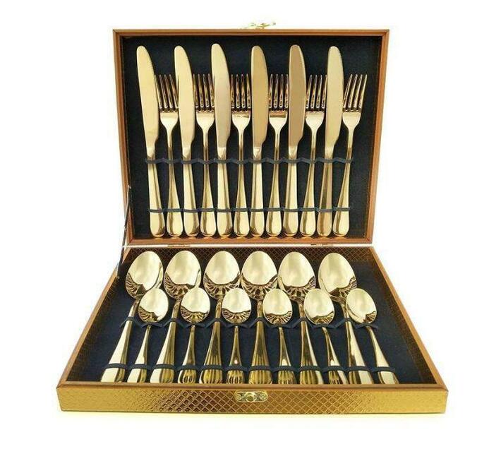 24 Piece Stainless Steel Cutlery Set Gold Makro