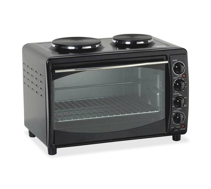 50 Liter Mini Electric Oven with Double Hot Plates Black Makro