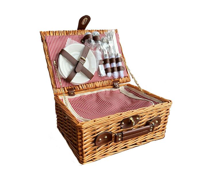 Willow Picnic Basket With Cooler Bag For 2 People Red Lines Design