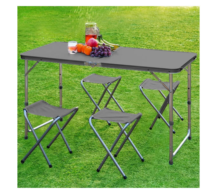 Camping Table with 4 Chairs Anthracite Grey Foldable Design Makro