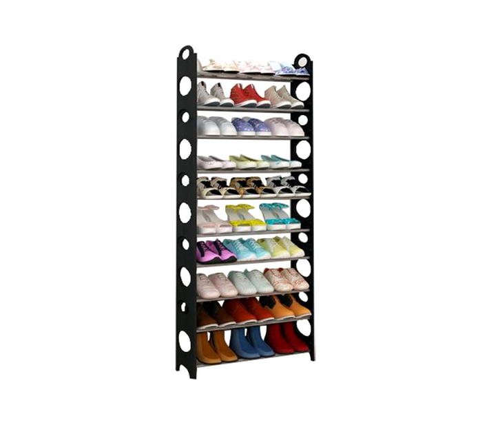 Round Shape 10 Tier Stackable Black Frame Shoe Rack | Makro