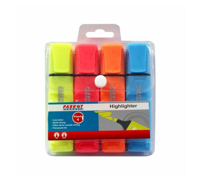 PARROT PRODUCTS Highlighter Markers Pouch 4 (Yellow, Pink, Blue, Orange ...