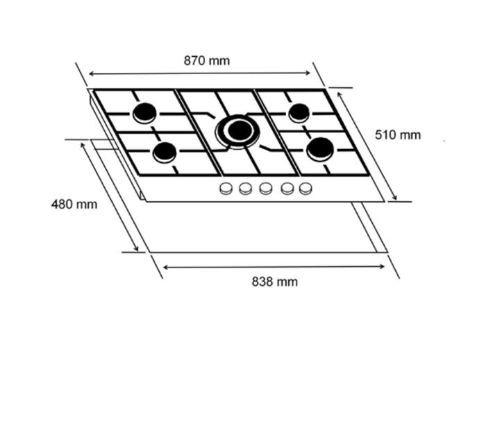 ALVA - 90cm 5-BURNER GAS HOB - GLASS TOP | Makro