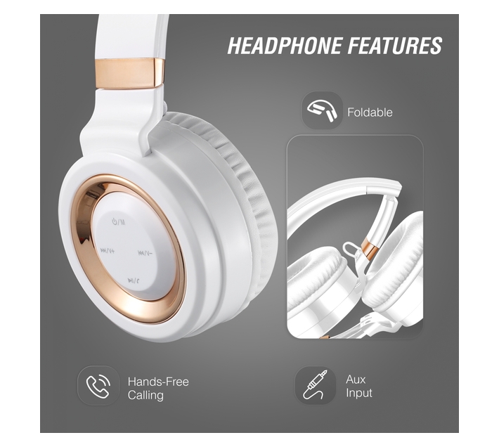 Volkano Headphones Bluetooth Wireless Lunar Series White Rose Gold Makro