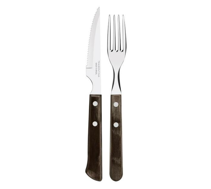 Tramontina stainless steel flatware set with brown Polywood handles ...